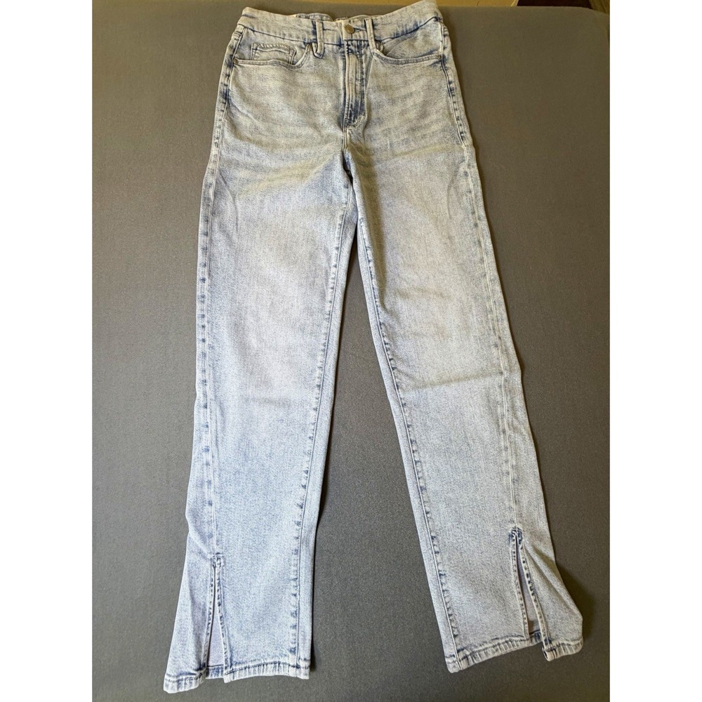 Good American Good Boy Straight Jeans 10/30 Light Wash Split Hem 90s Y2K